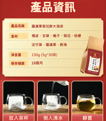 北京同仁堂羅漢果菊花胖大海茶
