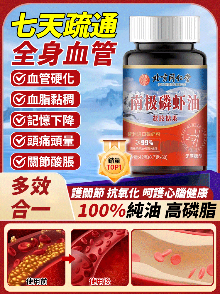【七天疏通全身血管護關節】南極磷蝦油