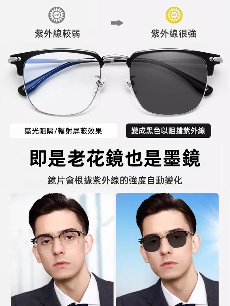 自動變焦眉毛架防藍光老花眼鏡