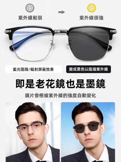 自動變焦眉毛架防藍光老花眼鏡