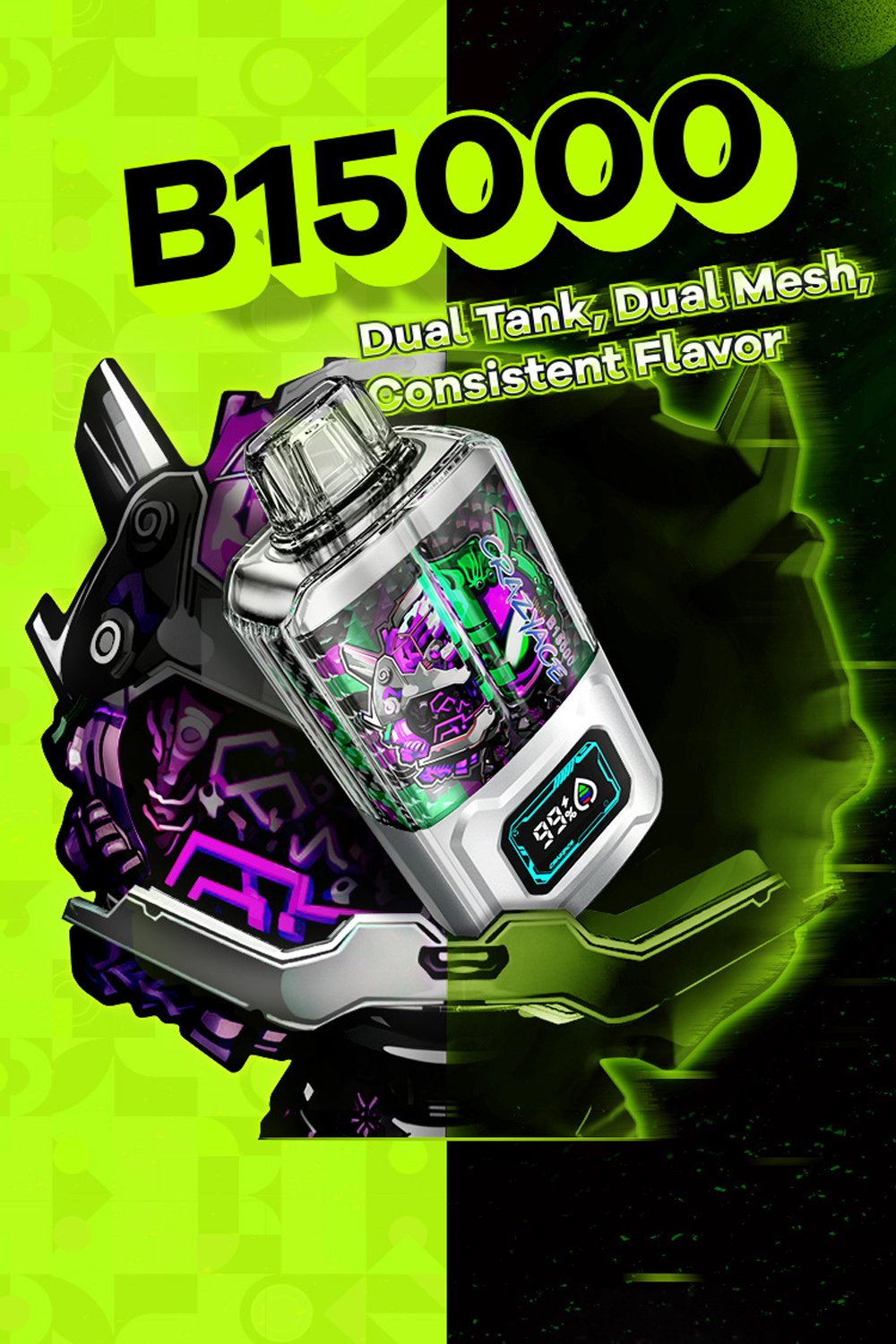 【CRAZYACE 瘋狂王 15000口 一次性電子煙】20ml超大大大容量 | 900毫安電池 | 可充電 可顯示電量和油量 | 5%尼古丁鹽 | 台灣拋棄式電子煙商店