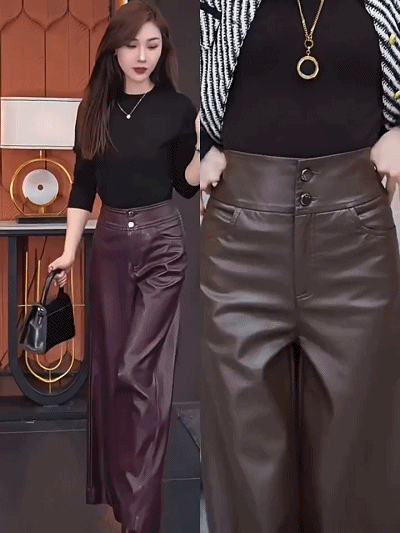 裏起毛本革ワイドパンツ