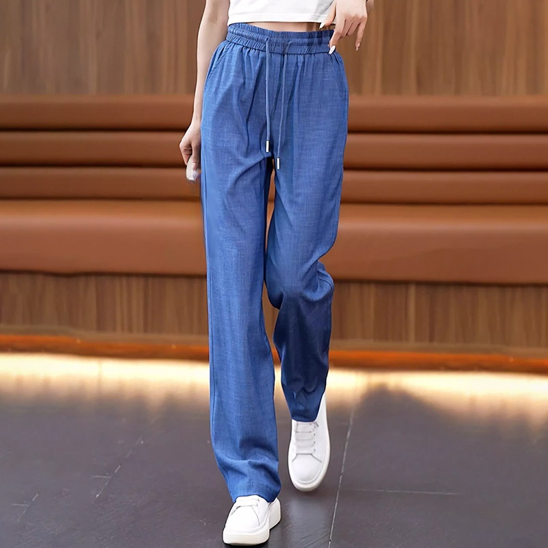 夏用ゆったりドレープテンセルデニムワイドパンツ