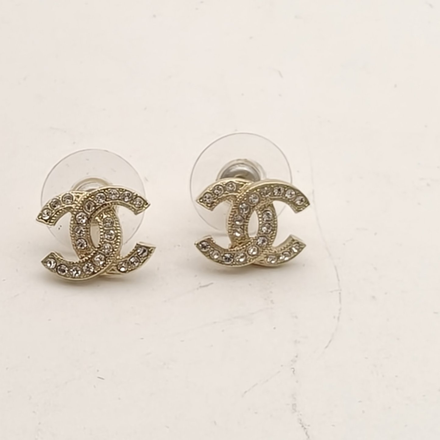 CHANEL Double C logo Rhinestone Earrings mini Alloy