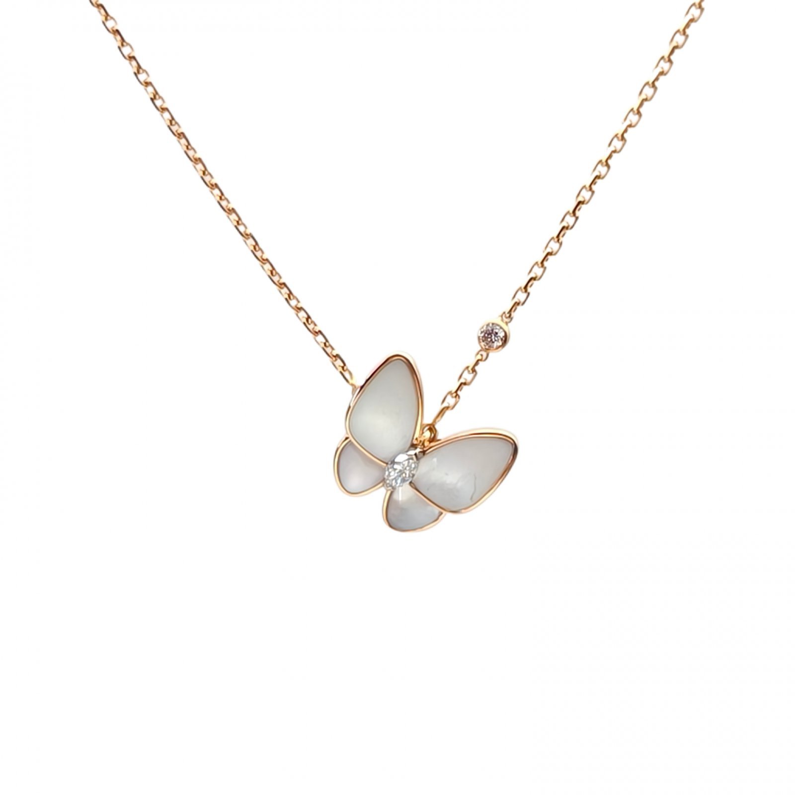 VAN CLEEF&ARPELS Two Butterfly Diamond Necklace 2 Diamonds Diamond,18K Rose Gold,Mother of Pearl-Hana Vintage