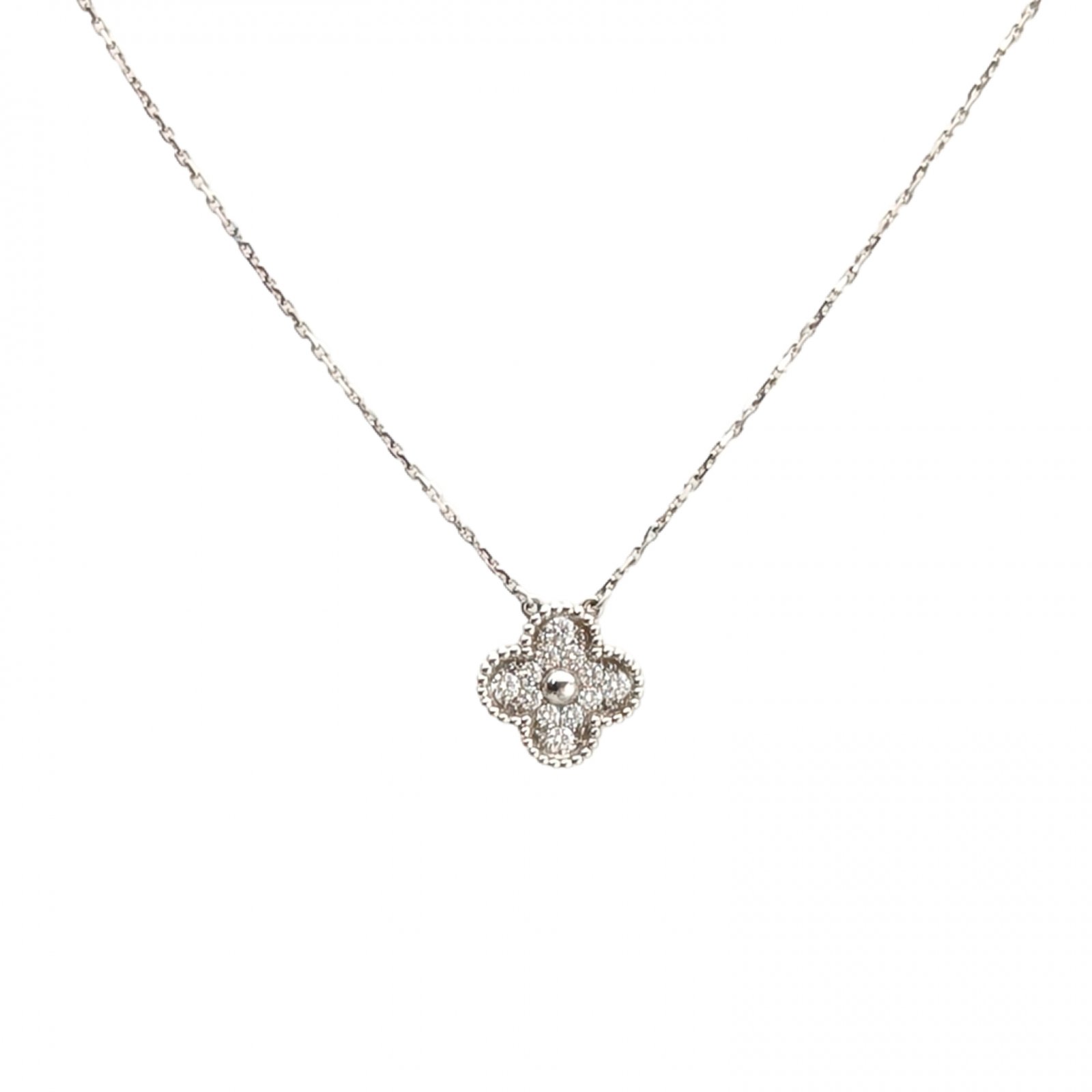VAN CLEEF&ARPELS Vintage Alhambra Medium Single Flower Necklace Full Diamond Diamond,18K White Gold-Hana Vintage