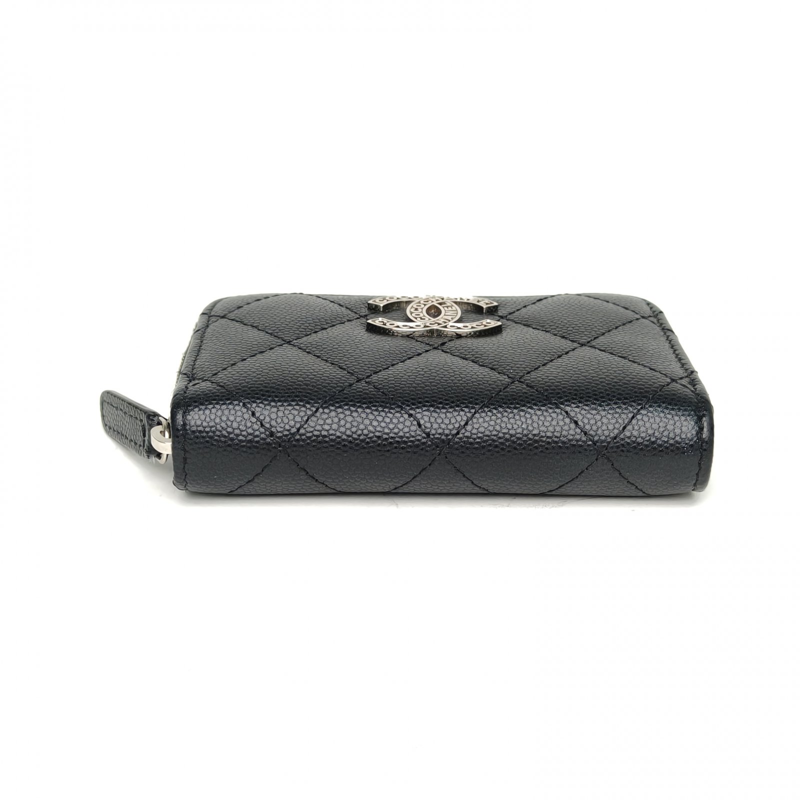 *CHANEL Black Laser Label Sliver Hardware 24P Zipper Card Holder-Hana Vintage