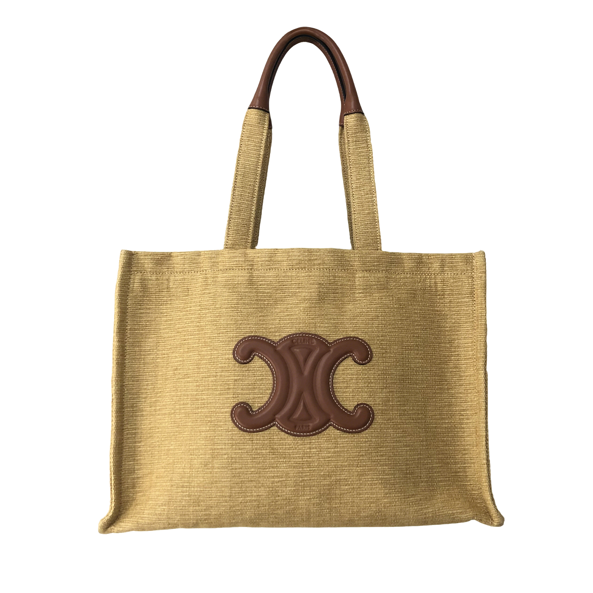 Celine Beige Woven Calfskin Triomphe Shopping Bag