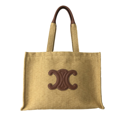 Celine Beige Woven Calfskin Triomphe Shopping Bag