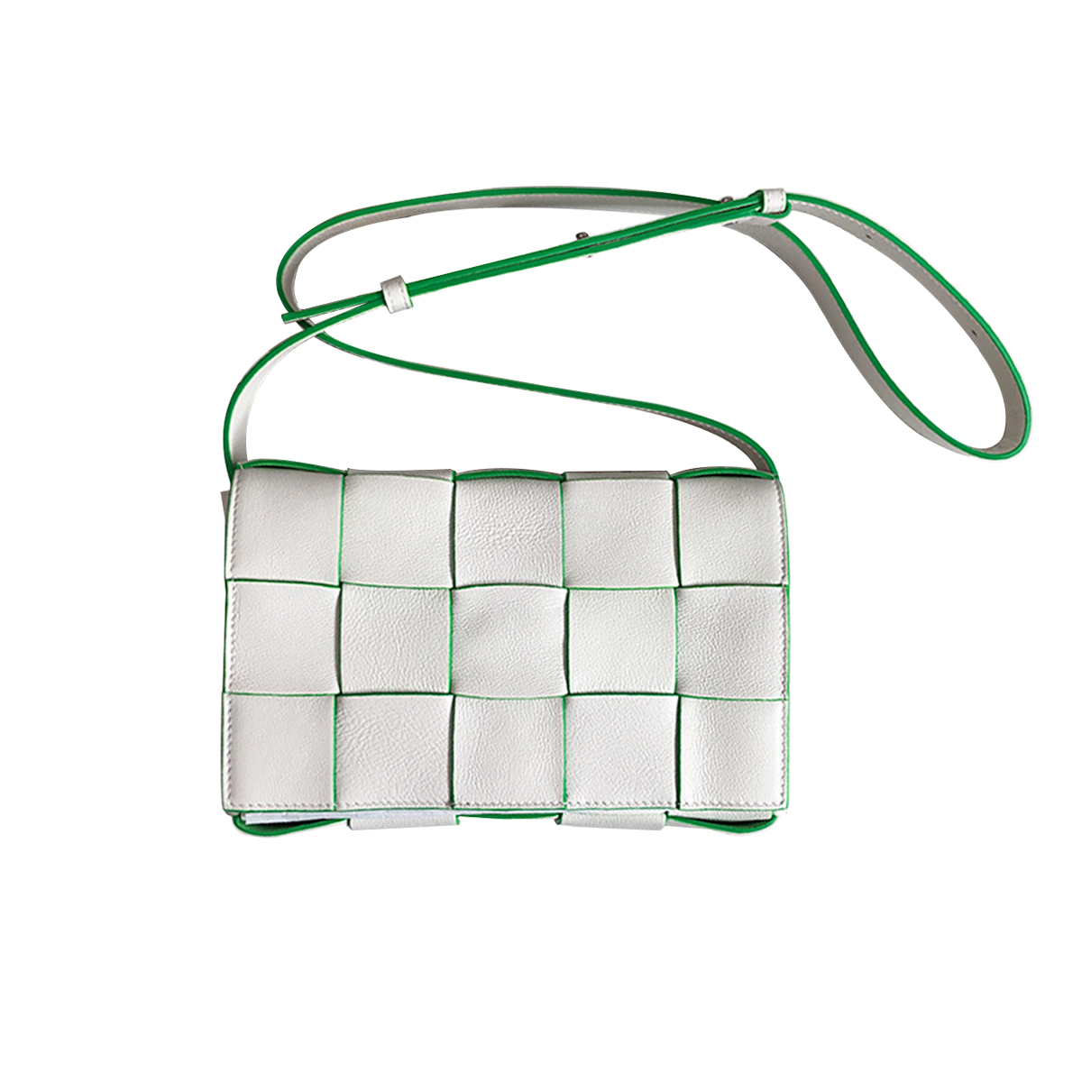 Bottega Veneta Crossbody Box Pouch in White and Parrot Green