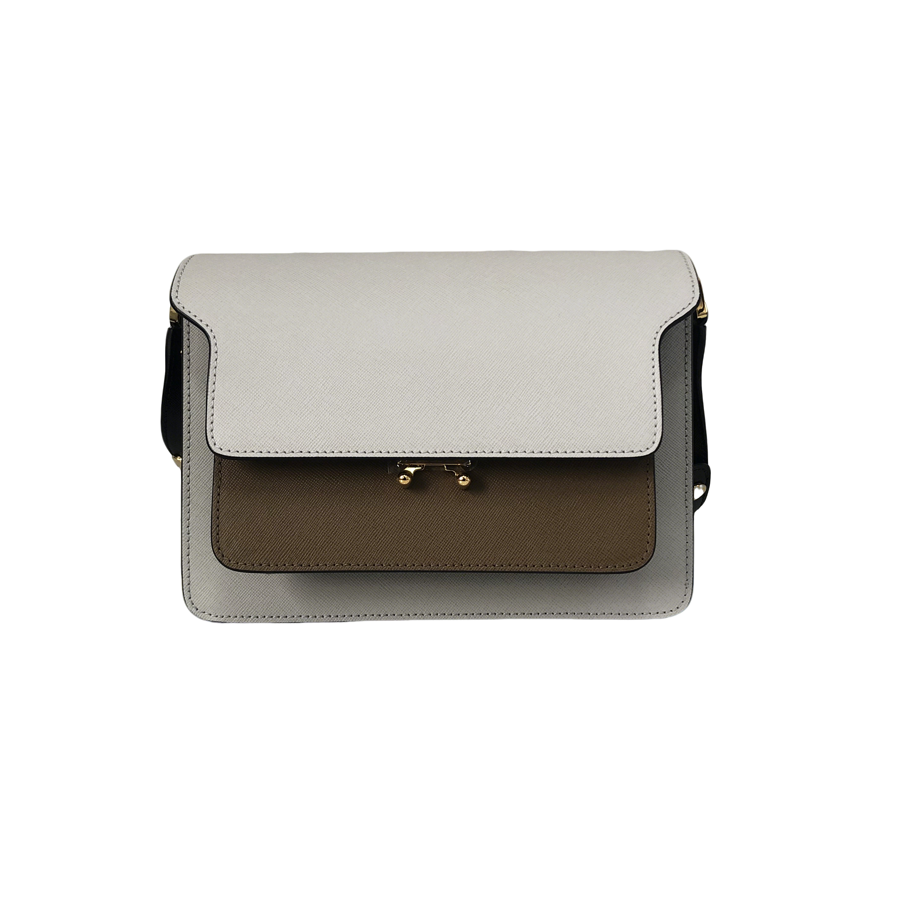 Marni Medium Accordion Bag, Wall Gray and White and Coffee Brown