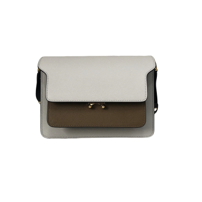 Marni Medium Accordion Bag, Wall Gray and White and Coffee Brown