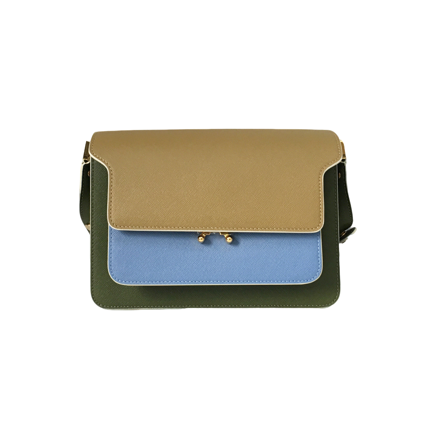 Marni Accordion Bag Medium, Earth Yellow with Dark Green and Sky Blue