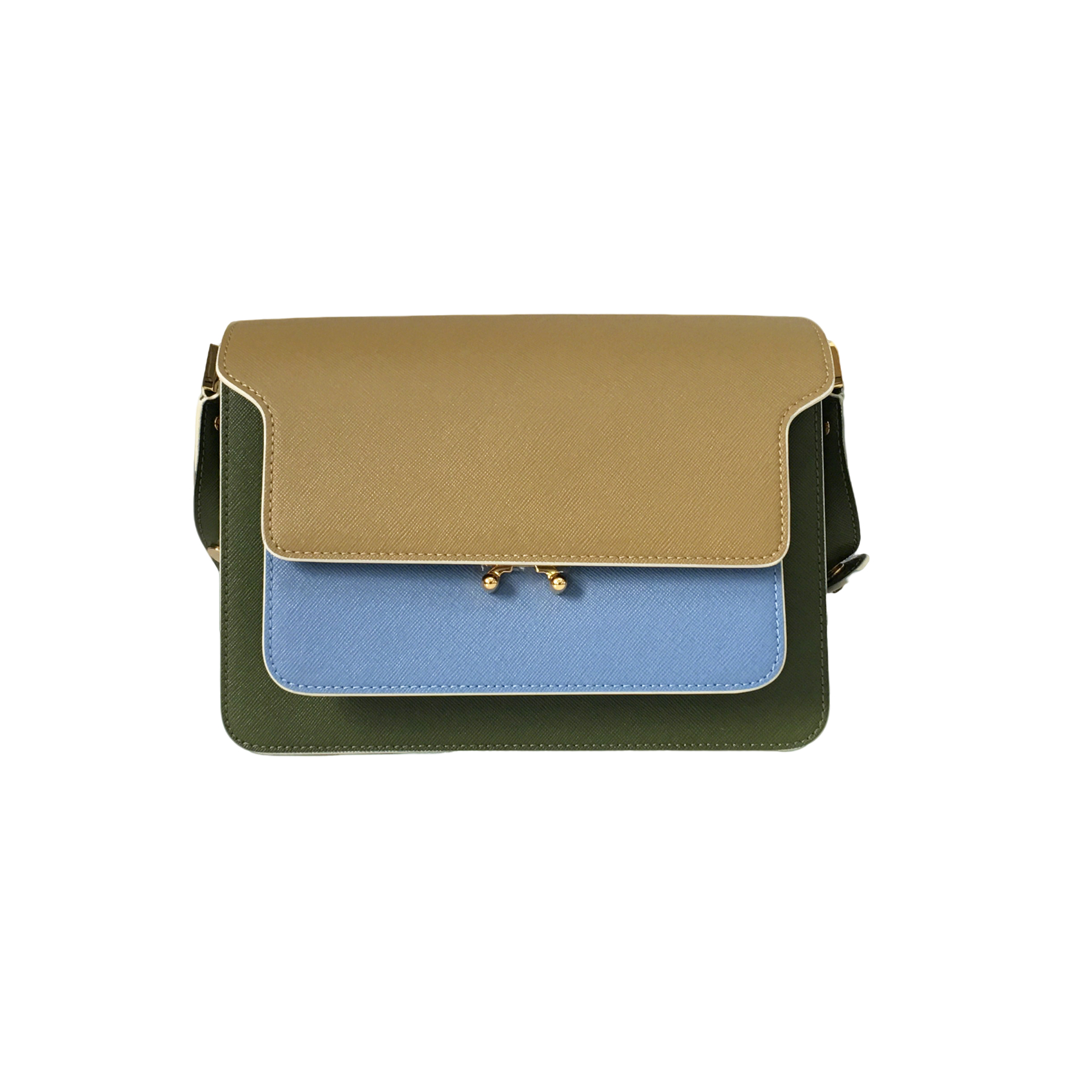 Marni Accordion Bag Medium, Earth Yellow with Dark Green and Sky Blue