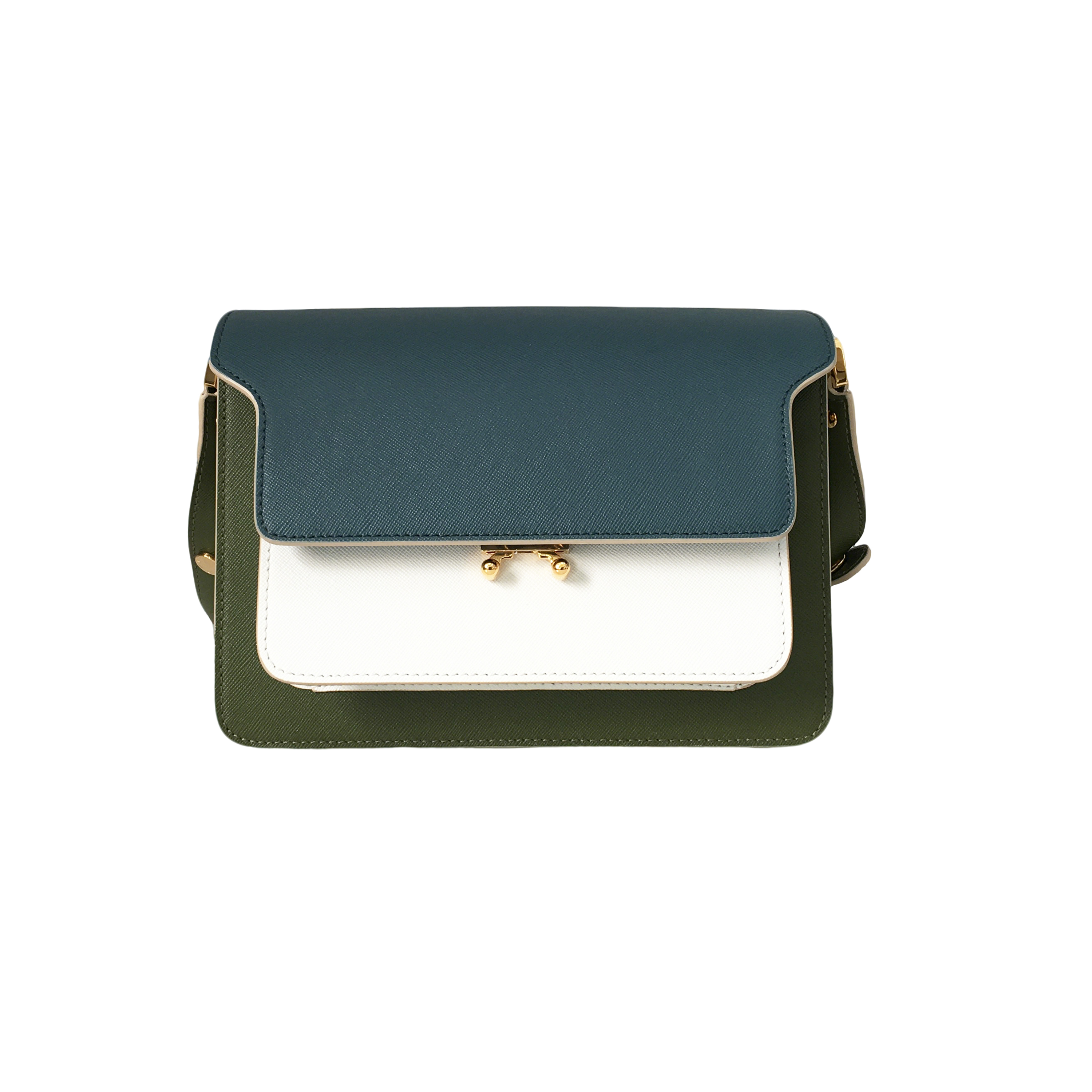 Marni Accordion Bag Medium, Peacock Blue with Off-White