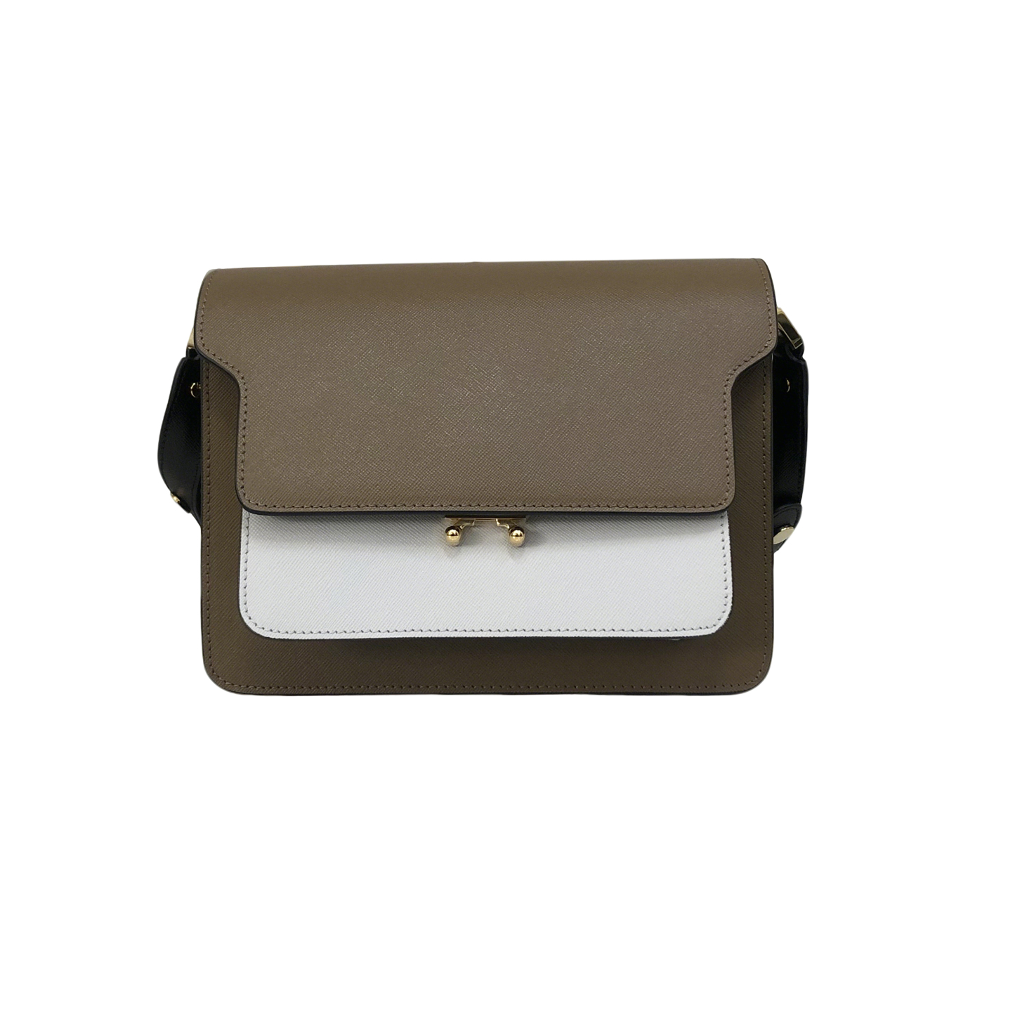 Marni Accordion Bag Medium, Coffee Brown with Grayish White