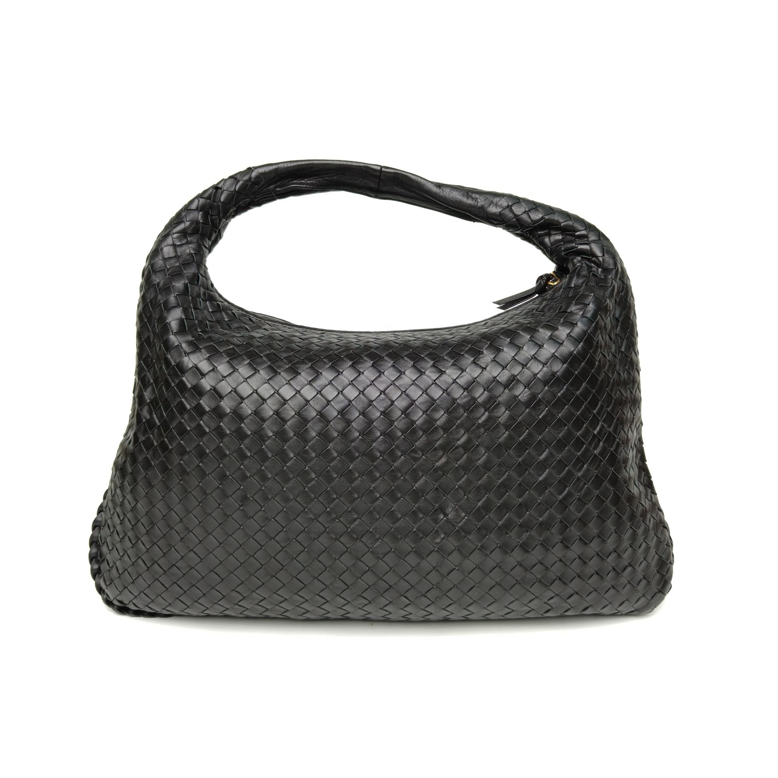 BOTTEGA VENETA Black Gold Hardware Classic Weave Handbag Medium 48cm-Hana Vintage