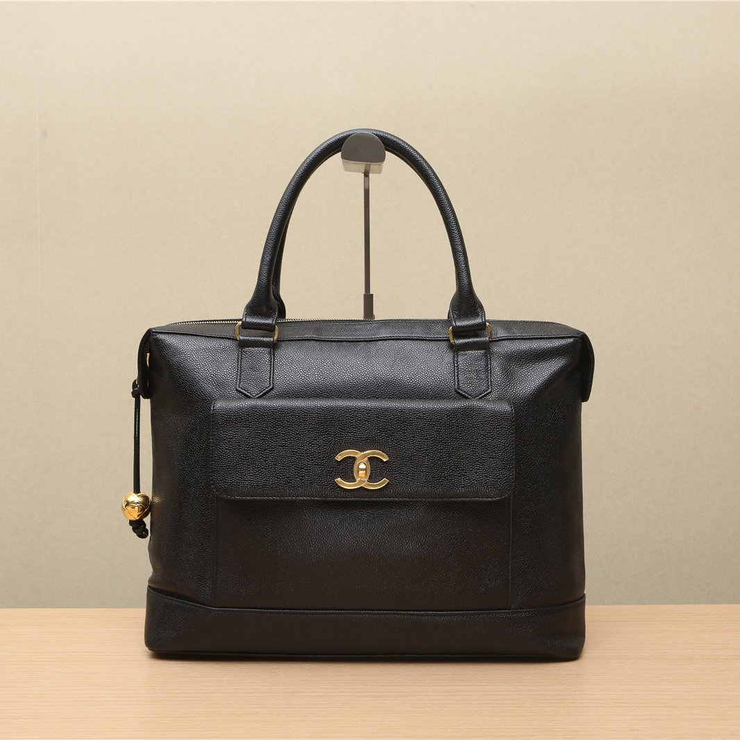 *CHANEL Vintage Black Calfskin Gold Hardware and Gold Ball Handbag-Hana Vintage