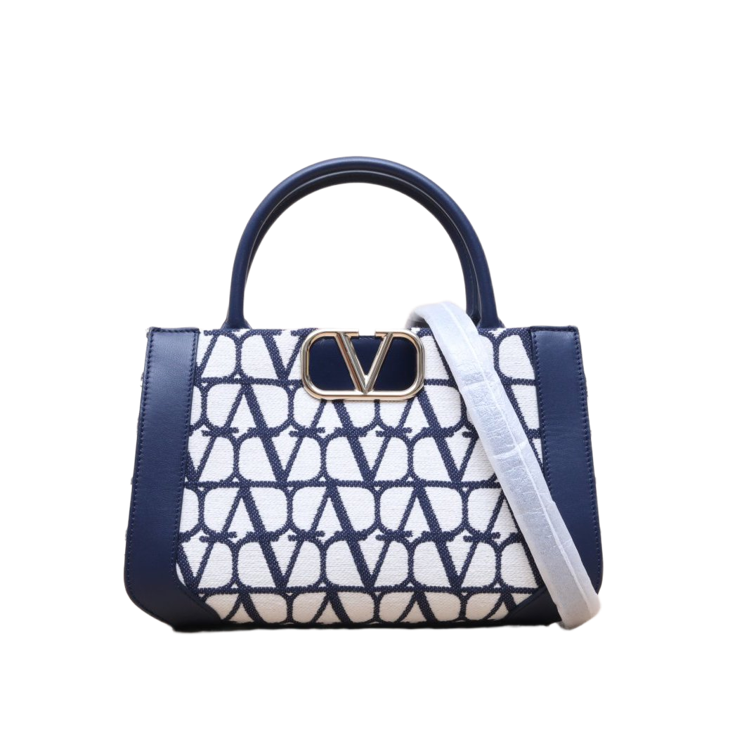 VALENTINO Color block canvas light gold buckle Vlog SignatureV detachable shoulder strap magnetic buckle closure portable Tote Bag small size