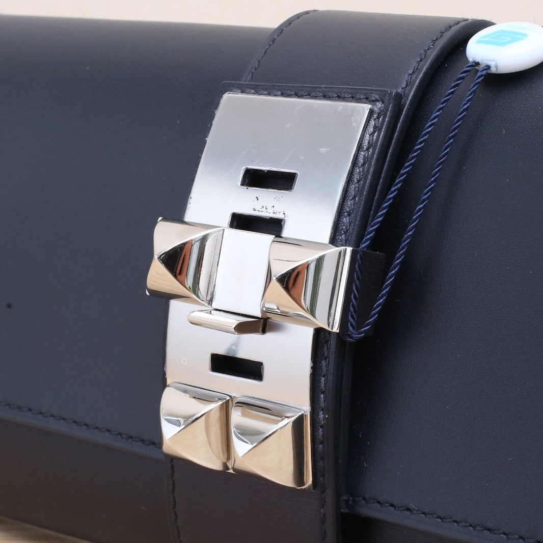 HERMES 89 Black Box Leather Frame O Sliver Hardware CDC Clutch-Hana Vintage