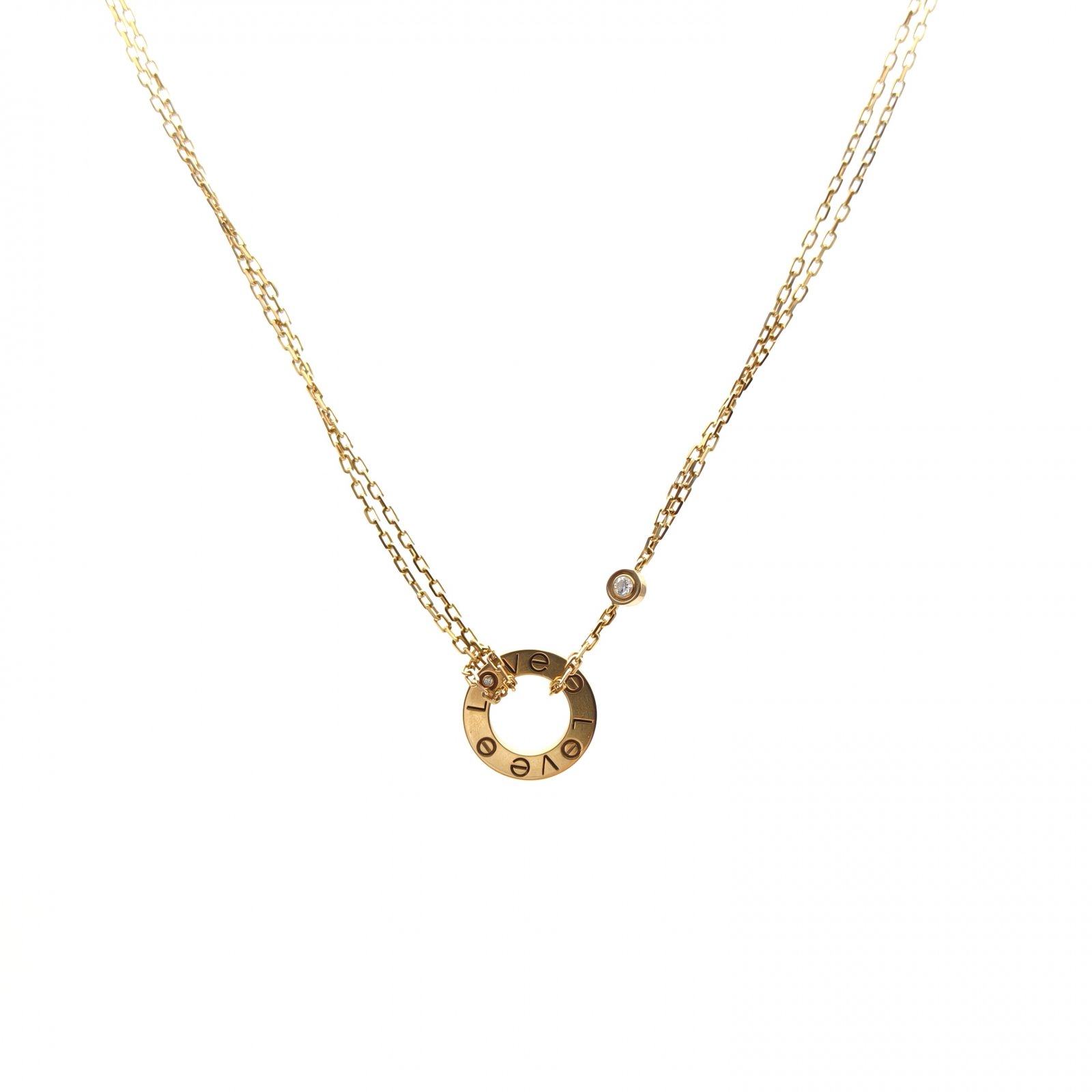 CARTIER LOVE 18K Gold Pendant Necklace with 2 Diamonds 18K Rose Gold,Diamond-Hana Vintage
