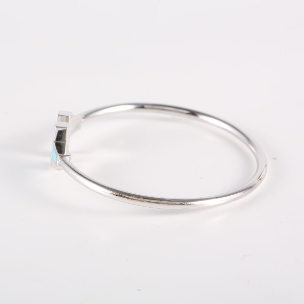 TIFFANY&CO Tiffany T Coil Bracelet Medium Size Half Diamond 18K White Gold,Diamond,Turquoise-Hana Vintage