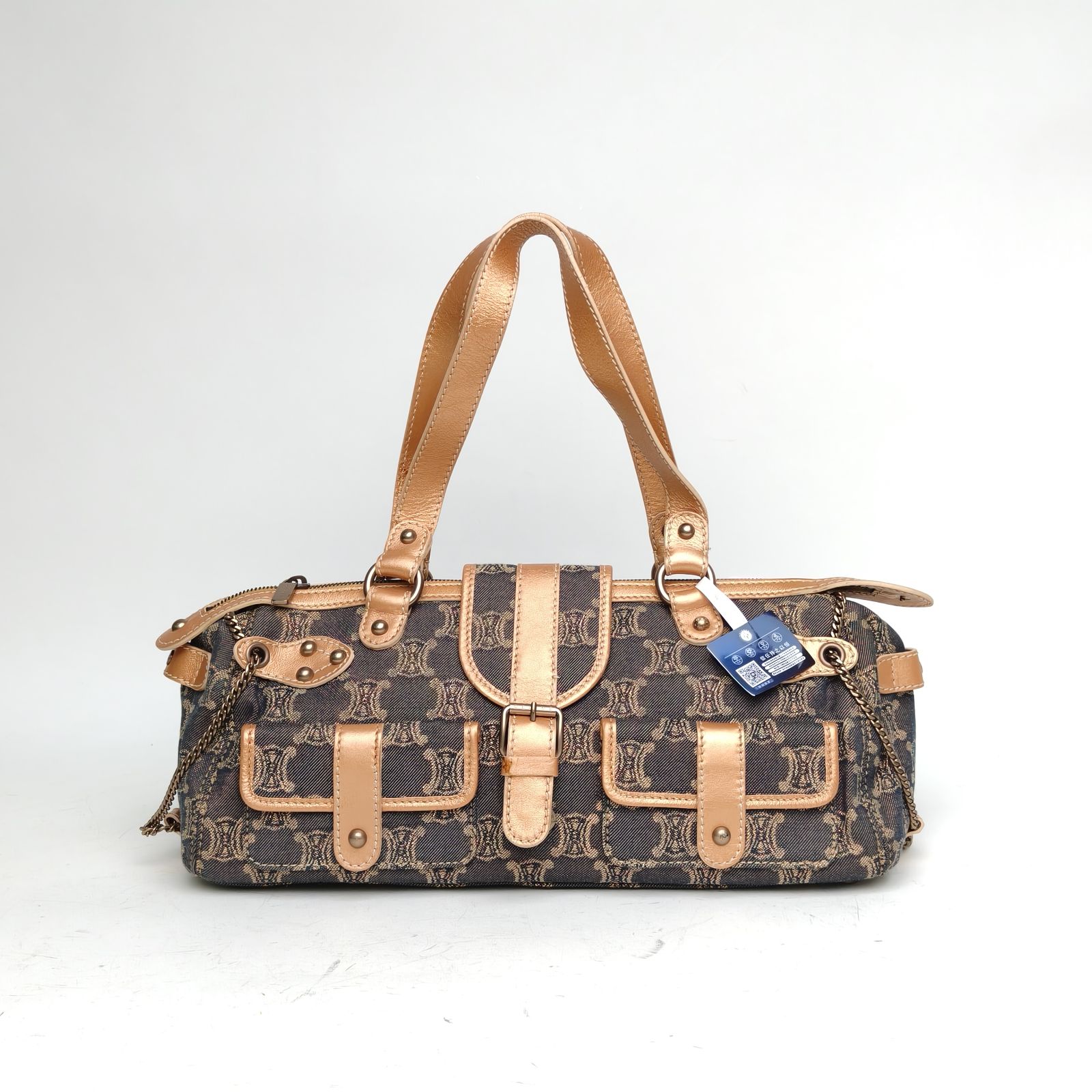 CELINE Brown Canvas Vintage Gold Thread Handbag-Hana Vintage