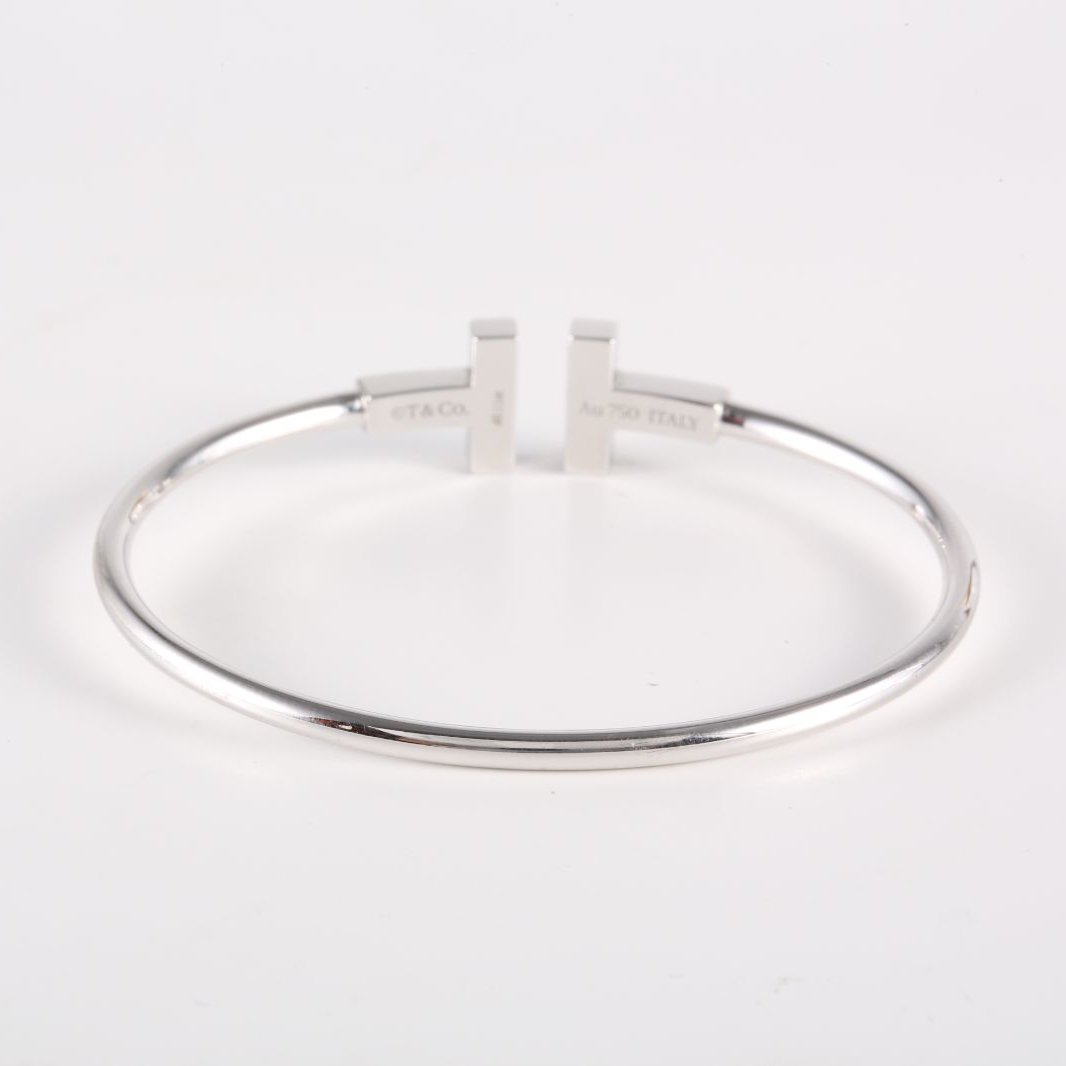 TIFFANY&CO Tiffany T Coil Bracelet Medium Size Half Diamond 18K White Gold,Diamond,Turquoise-Hana Vintage