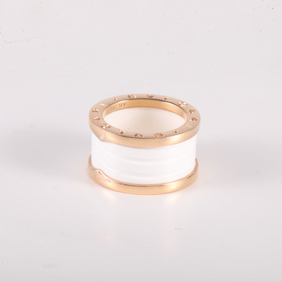 BVLGARI B.ZERO1 Coil Ring 18K Rose Gold,White Ceramic-Hana Vintage