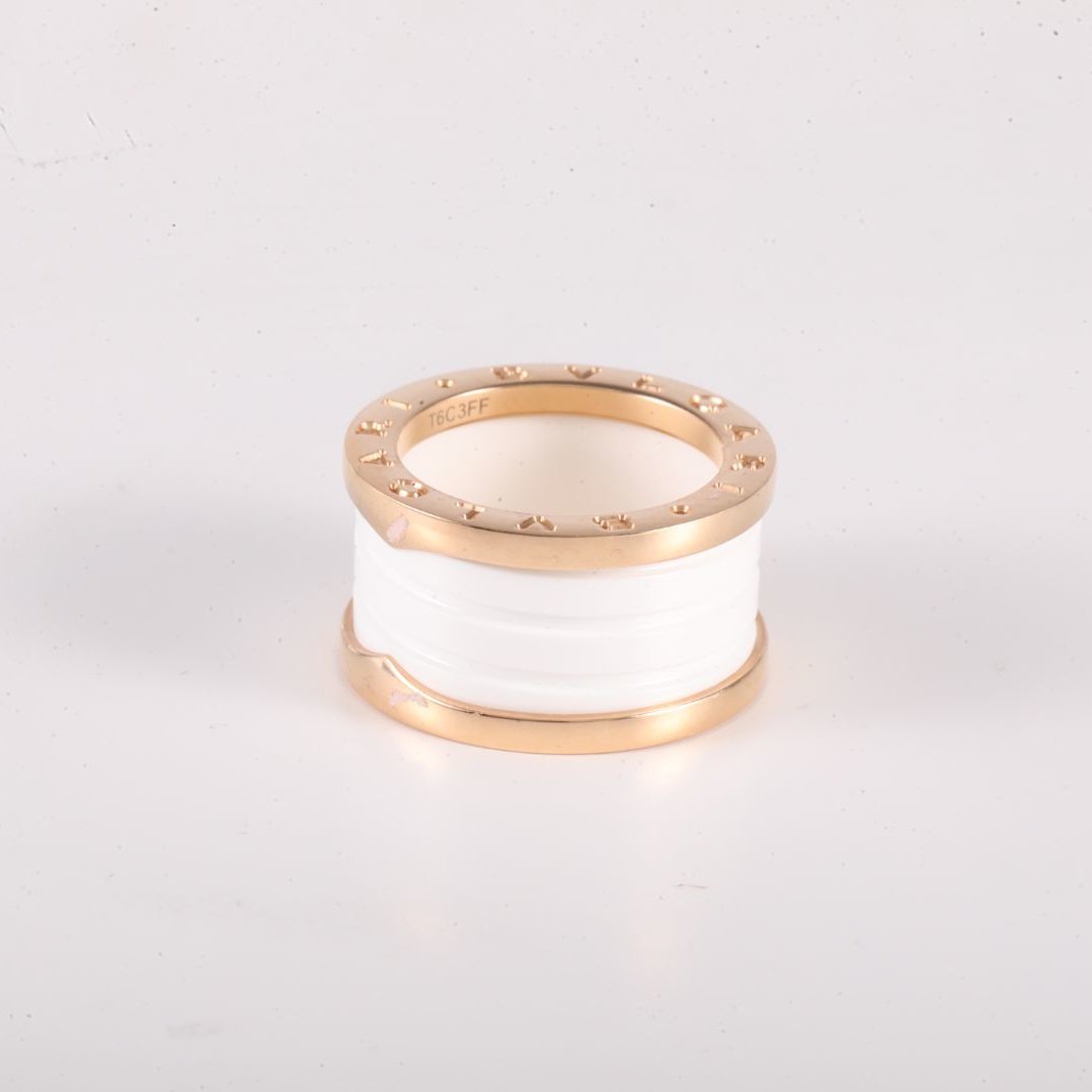 BVLGARI B.ZERO1 Coil Ring 18K Rose Gold,White Ceramic-Hana Vintage