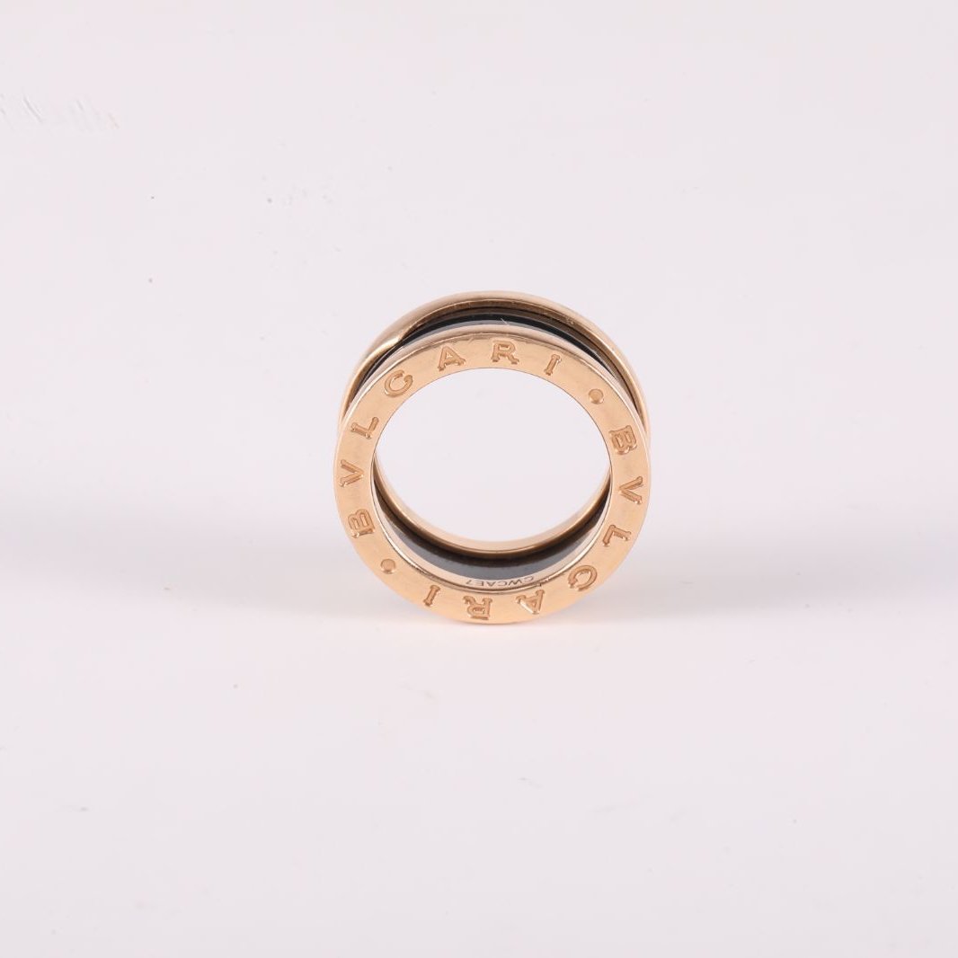 BVLGARI B.ZERO1 Coil Ring Three Rows 18K Rose Gold,Black Ceramic-Hana Vintage