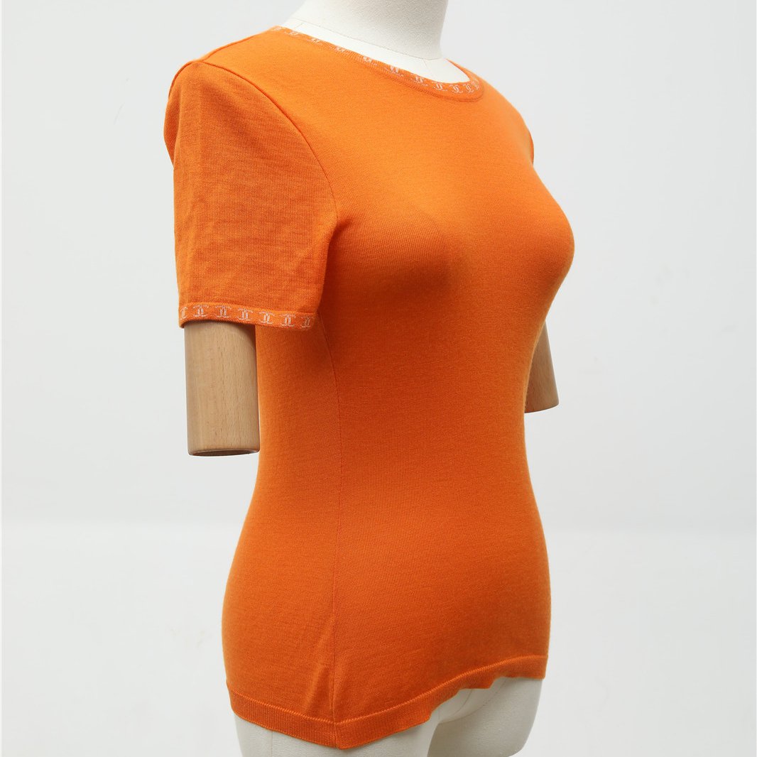 CHANEL Vintage Orange Knit Short-sleeve 36