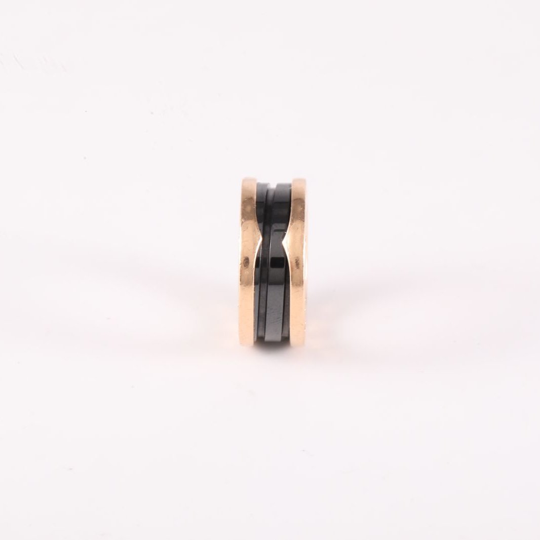 BVLGARI B.ZERO1 Coil Ring Three Rows 18K Rose Gold,Black Ceramic-Hana Vintage