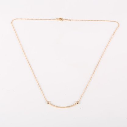 TIFFANY&CO Tiffany T Smile Necklace Small Size Full Diamonds 18K Rose Gold,Diamond-Hana Vintage