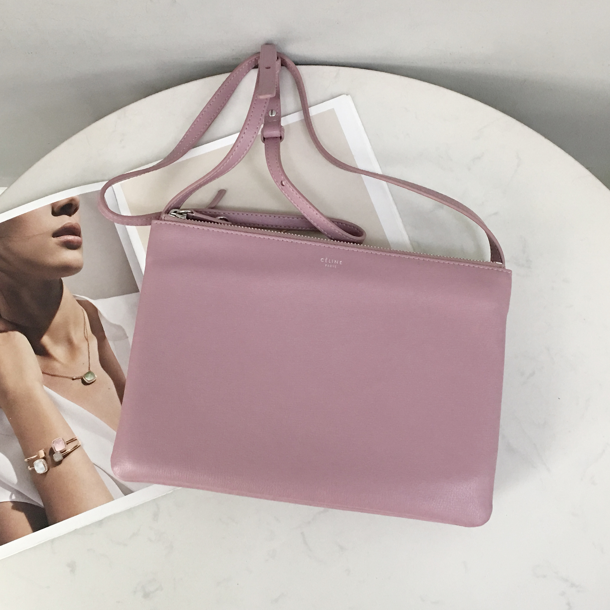 Celine Large Tri-Fold Bag in Rose Pink Woodgrain