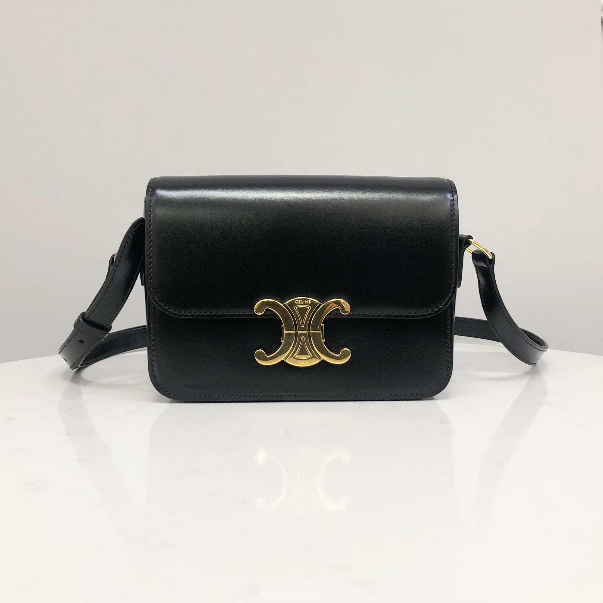 Celine Teen Triomphe Bag in Black Calfskin