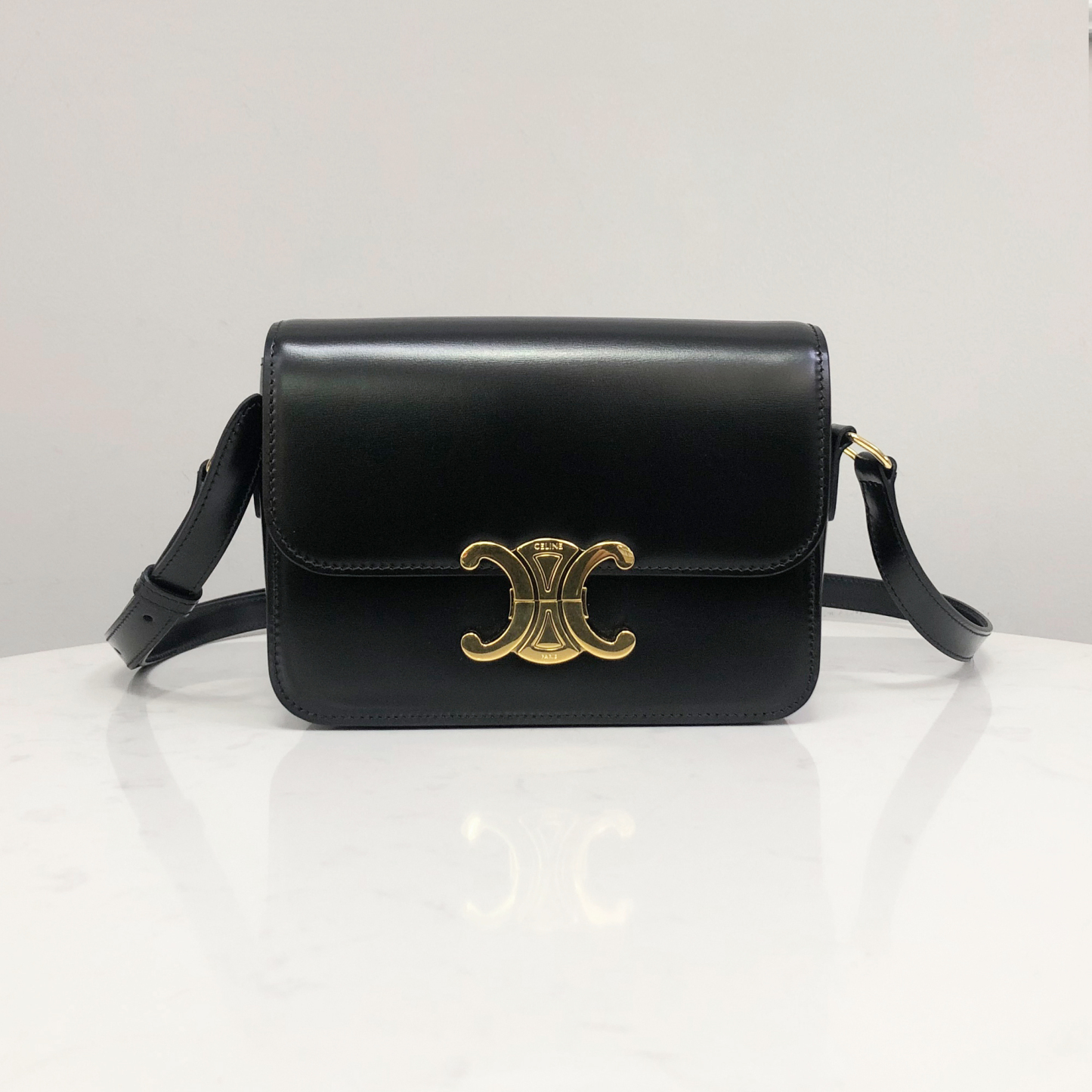 Celine Teen Triomphe Bag in Black Calfskin