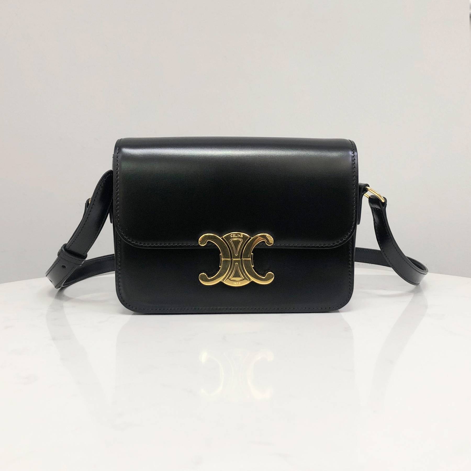 Celine Teen Triomphe Bag in Black Calfskin