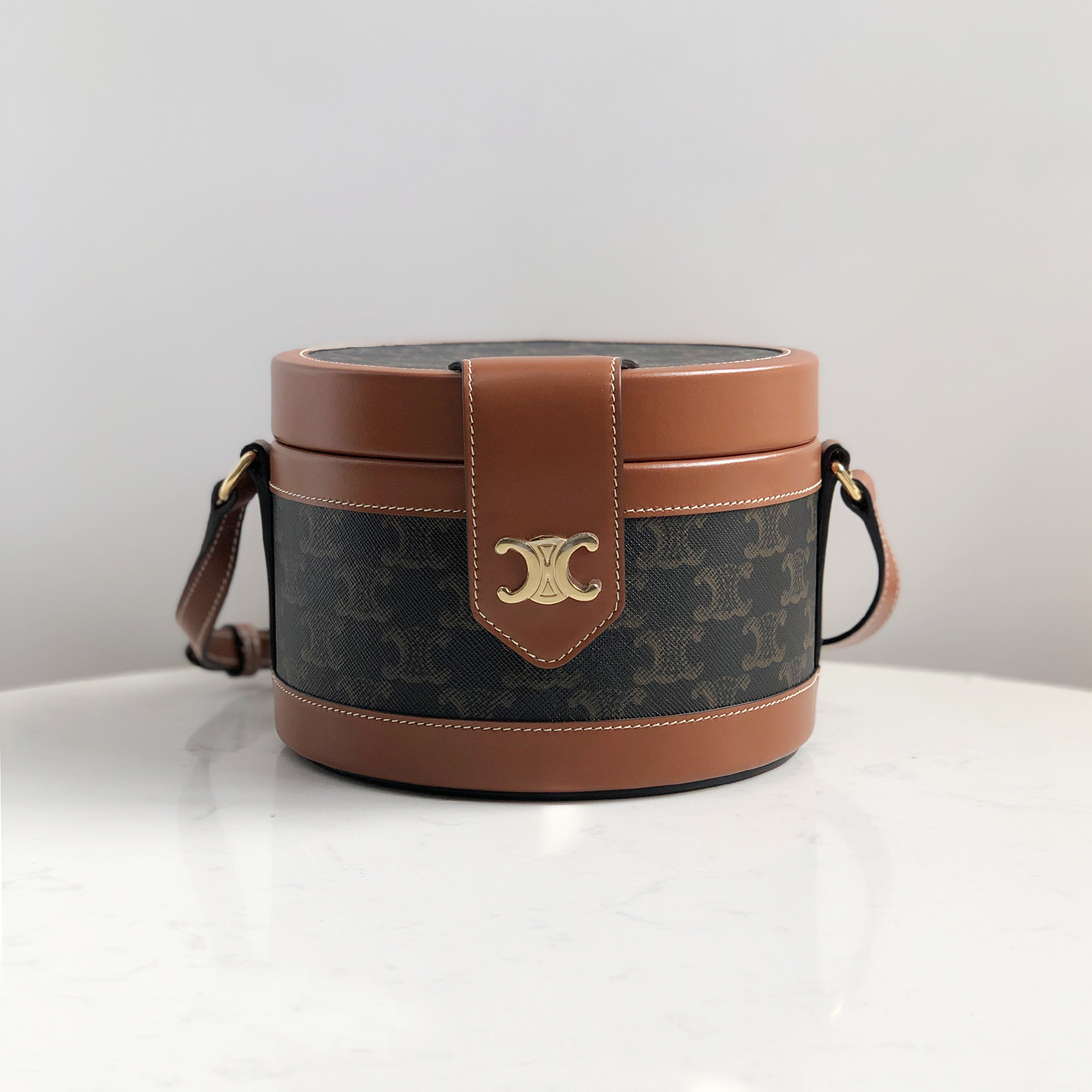 Celine Monogram and Leather Triomphe Cylinder Bag (Medium)