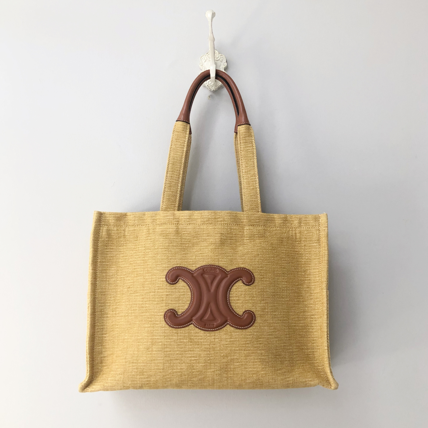 Celine Beige Woven Calfskin Triomphe Shopping Bag