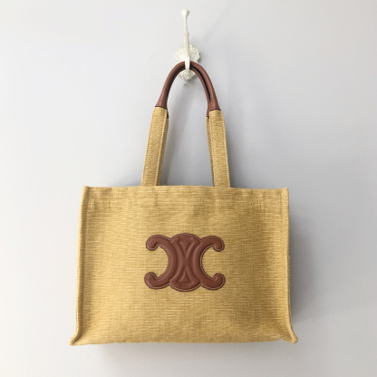 Celine Beige Woven Calfskin Triomphe Shopping Bag