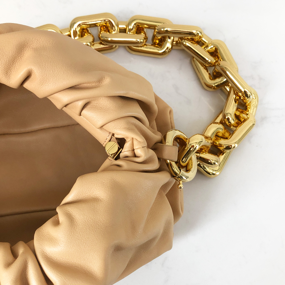 Bottega Veneta Clutch with Chain in Almond