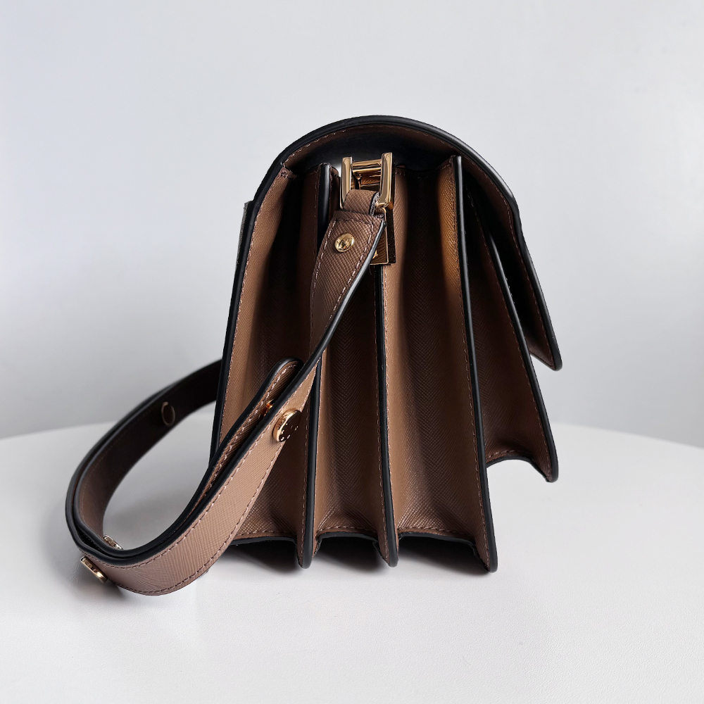 Marni Medium Accordion Bag, Coffee Brown Cross Pattern