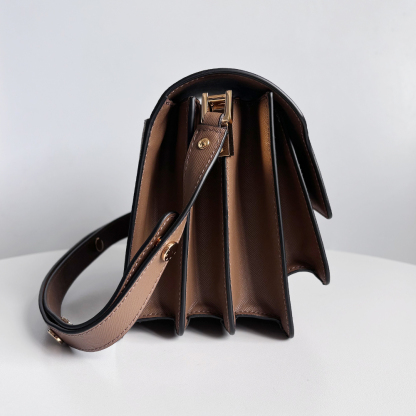 Marni Medium Accordion Bag, Coffee Brown Cross Pattern