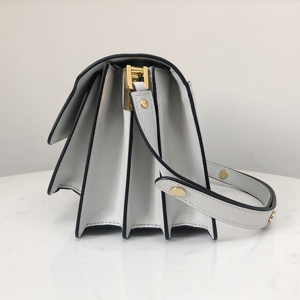 Marni Medium Accordion Bag, Wall Gray and White Cross Pattern