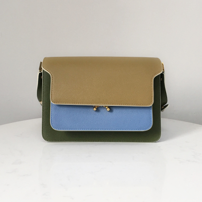 Marni Accordion Bag Medium, Earth Yellow with Dark Green and Sky Blue