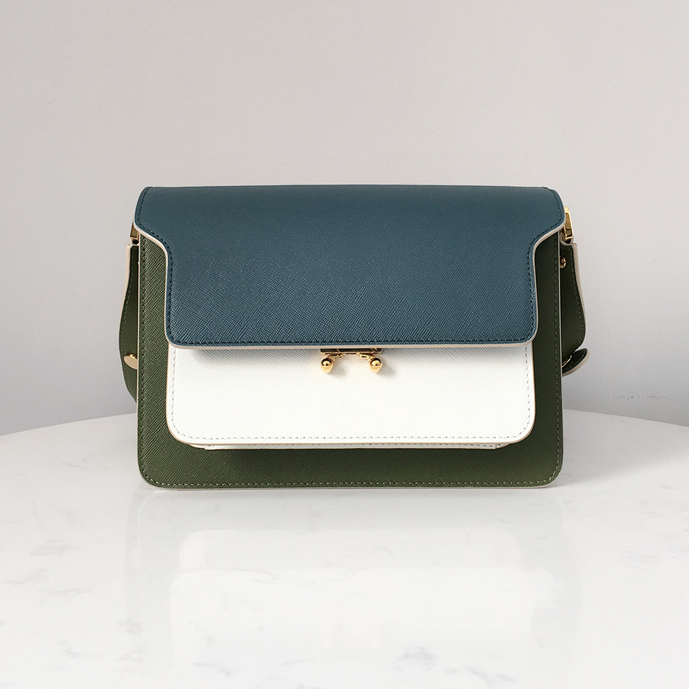 Marni Accordion Bag Medium, Peacock Blue with Off-White