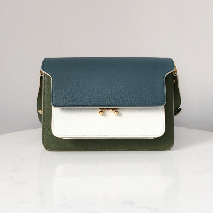 Marni Accordion Bag Medium, Peacock Blue with Off-White