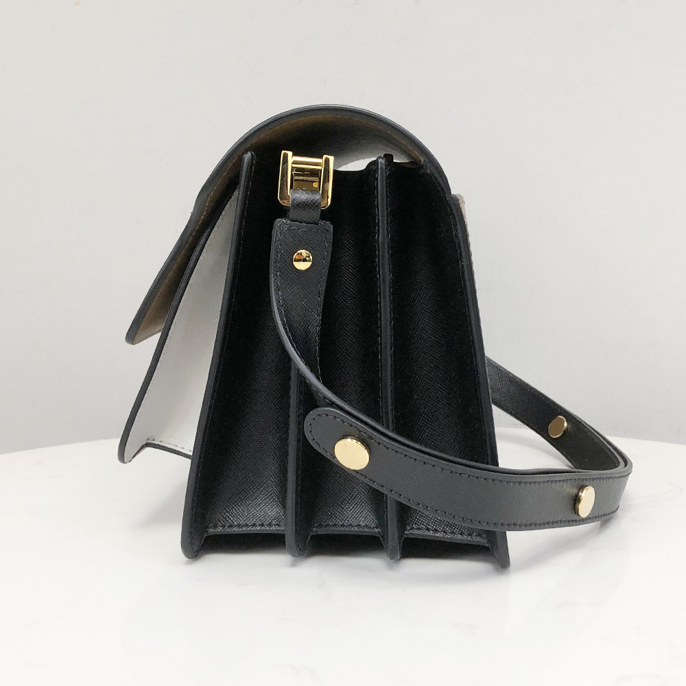 Marni Accordion Bag Medium, Coffee Brown with Grayish White