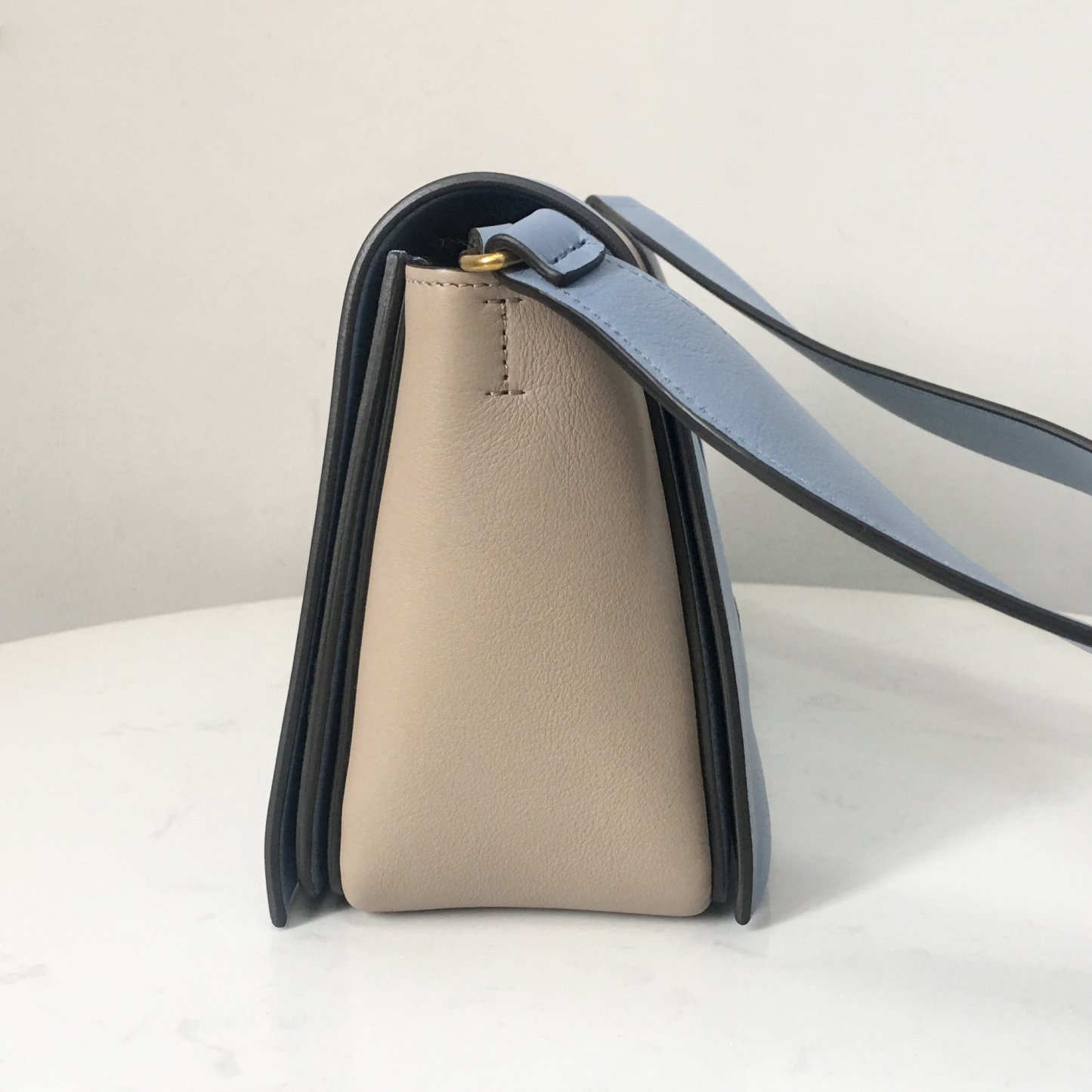 Celine Frame Bag with Wide Strap in Pearlescent Blue and Elephant Gray